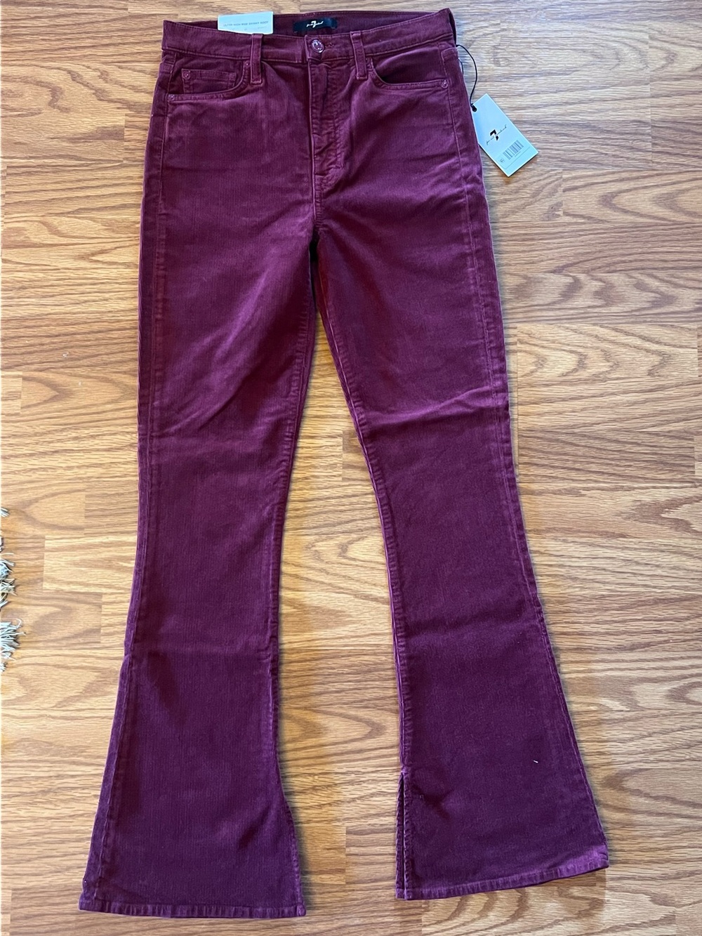 7 For All Mankind Ultra High Rise Skinny Boot Burgundy Corduroy Flare Jeans